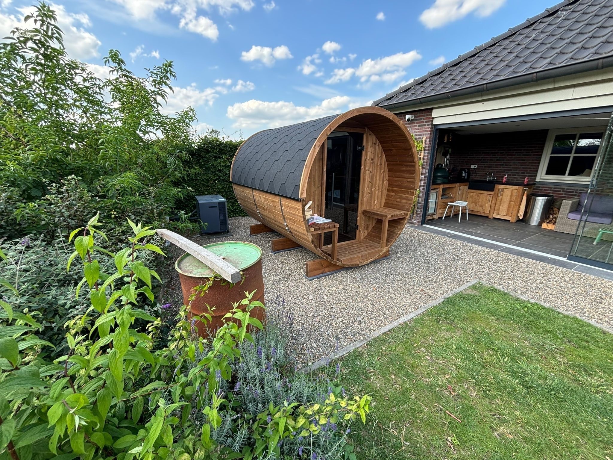 Realisatie barrel sauna thermowood